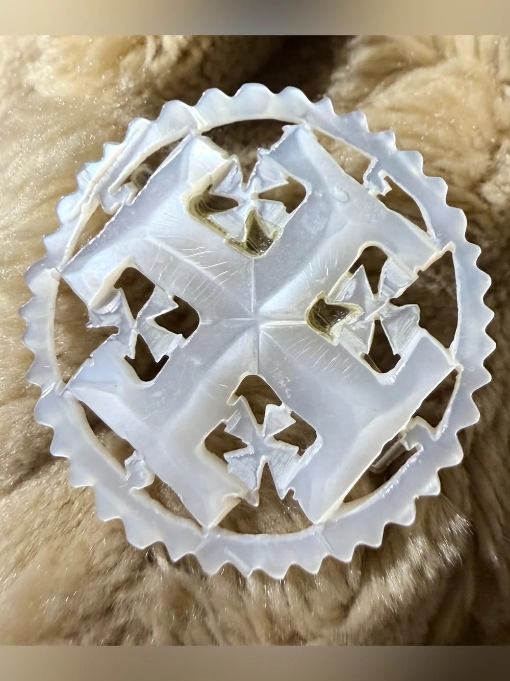 Vintage Mother of Pearl Jerusalem Cross Brooches